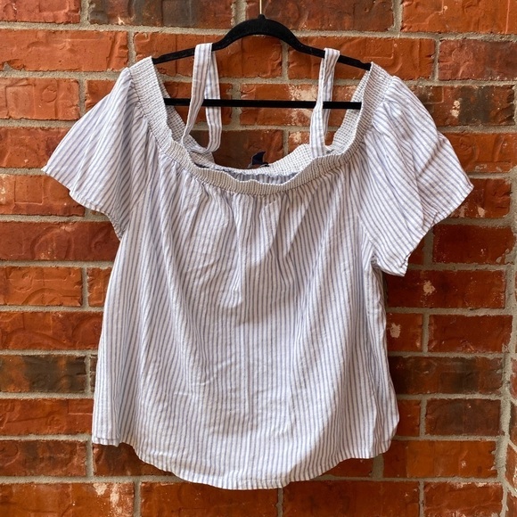 Gap Womens 2X Cold Shoulder Stripe Metallic Flowy Top - Picture 1 of 10